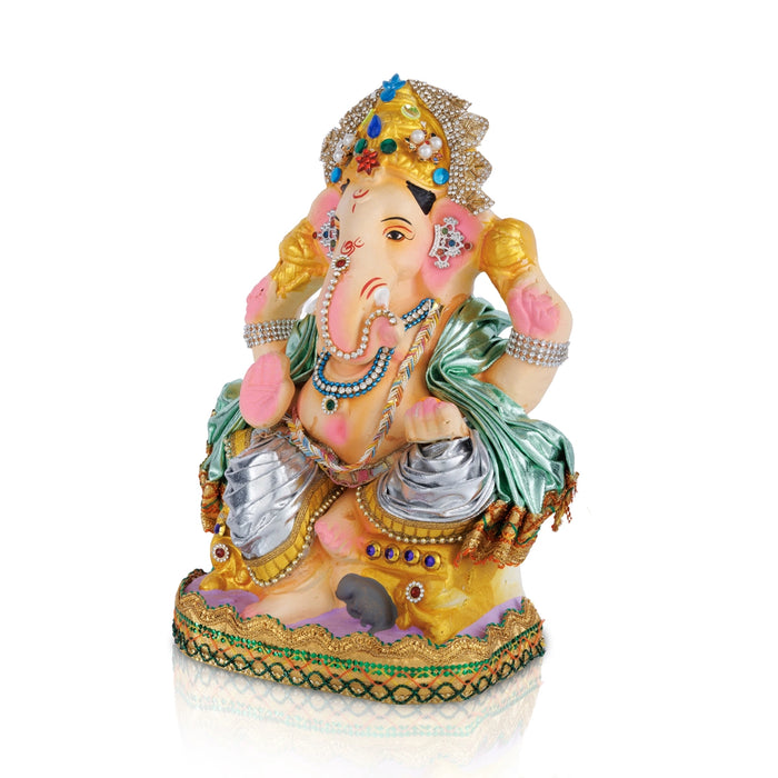 Ganesha Clay Idol - 10 x 8 Inches | Decorative Navaratri Golu Doll / Ganpati Statue for Vinayagar Chaturthi