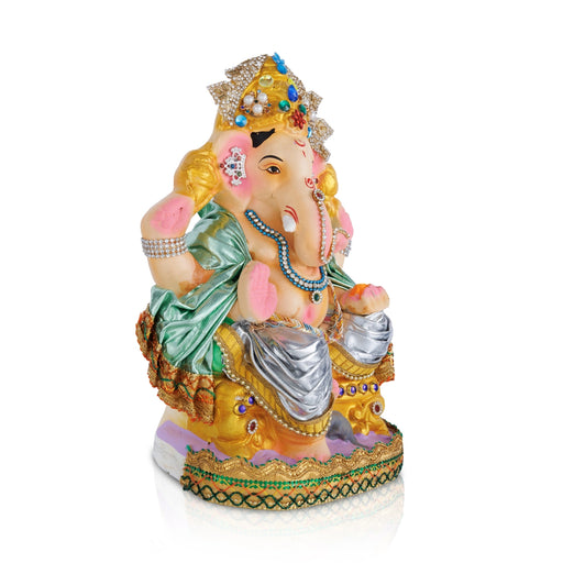 Ganesha Clay Idol - 10 x 8 Inches | Decorative Navaratri Golu Doll / Ganpati Statue for Vinayagar Chaturthi - Clay Bommai