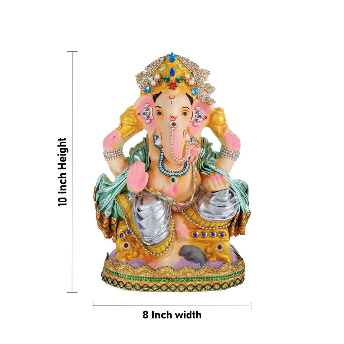 Ganesha Clay Idol - 10 x 8 Inches | Decorative Navaratri Golu Doll / Ganpati Statue for Vinayagar Chaturthi
