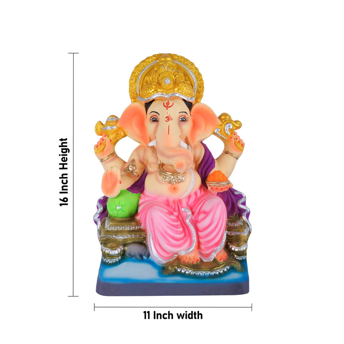 Decorative Clay Ganesha - 16 x 11 Inches | Giri Navaratri Golu Bommai / Vinayagar Statue for Ganesha Chaturthi
