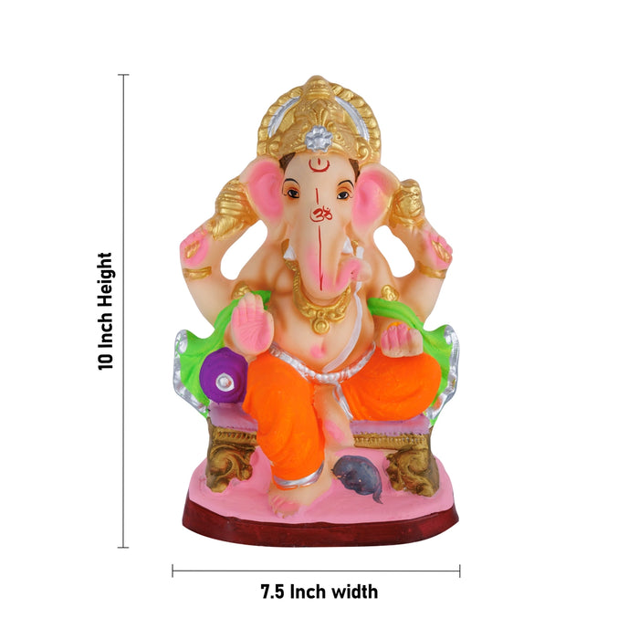 Decorative Ganesha Murti - 10 x 7.5 Inches | Giri Navaratri Clay Bommai/ Ganpati Idol For Vinayagar Chaturthi
