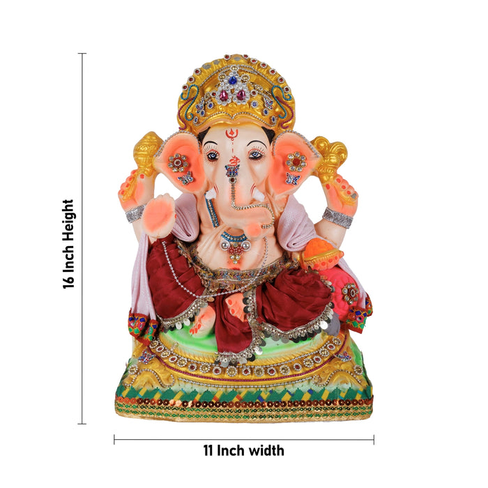 Decorative Ganesha Statue - 16 x 11 Inches | Giri Clay Golu Bommai/ Ganapati Idol For Vinayaka Chaturthi
