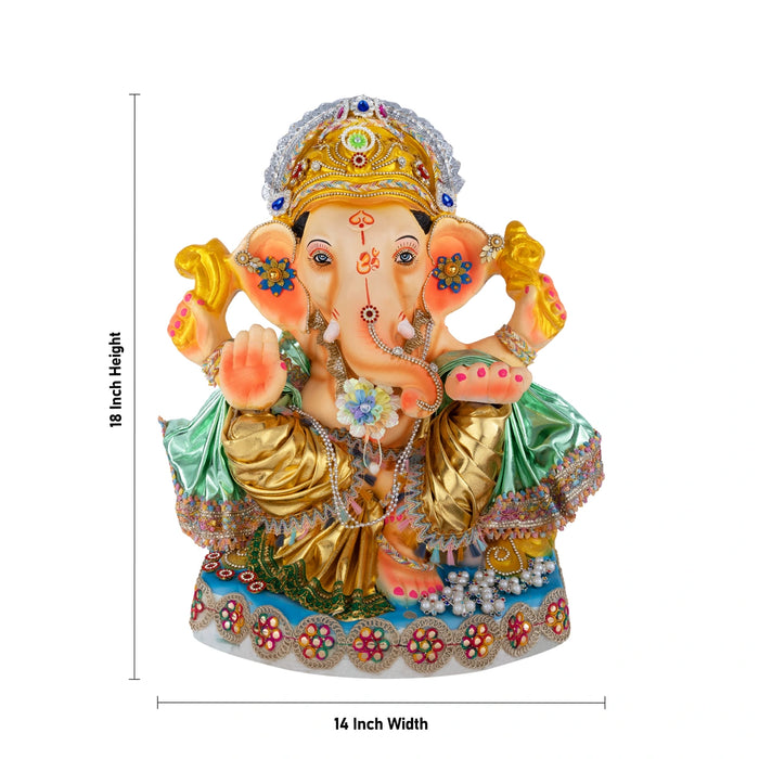Decorative Ganapati Murti - 10 x 7.5 Inches | Giri Navaratri Clay Bommai/ Ganesha Idol For Vinayagar Chaturthi