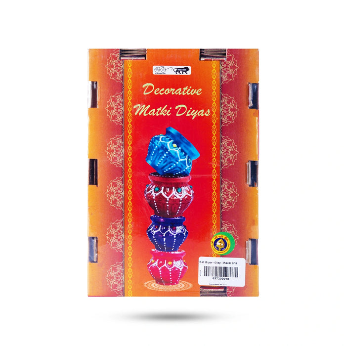 Clay Pot Diya - Pack of 6 | Hand Painted Earthen Oil Lamps/ Mitti Diyas for Diwali, Pooja & Festive Decoration