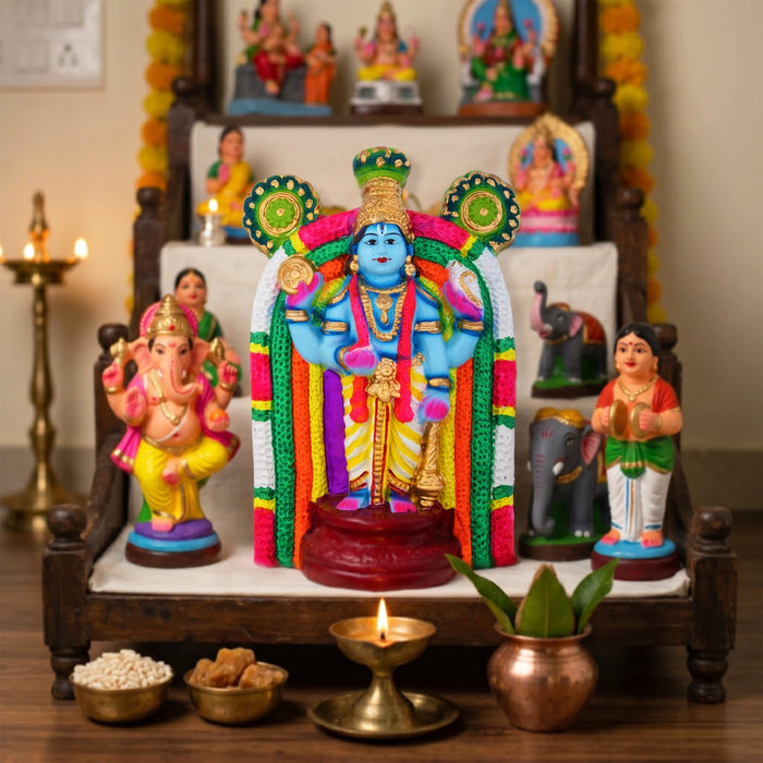 Guruvayurappan Clay Golu Bommai - 10 x 6.5 Inches | Giri Golu Doll/ Navaratri Kolu Bomma/ Gombe