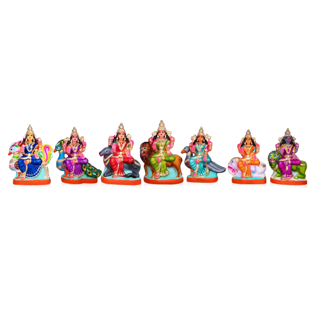 Saptha Matha Clay Golu Bommai Set - 9 x 6 Inches | Giri Golu Doll/ Navaratri Golu Bomma/Gombe/Bommai