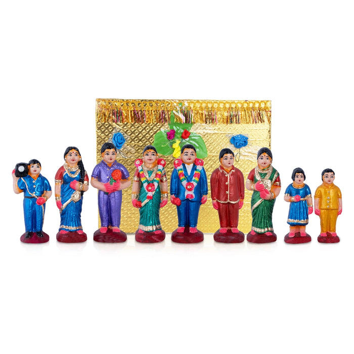 Reception Clay Golu Doll Set - 10 x 7 Inches | 10 Pcs/ Giri Golu Bommai/ Navaratri Golu Bomma/ Gombe/ Bommai