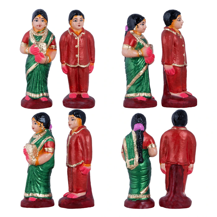 Reception Clay Golu Doll Set - 10 x 7 Inches | 10 Pcs/ Giri Golu Bommai/ Navaratri Golu Bomma/ Gombe/ Bommai