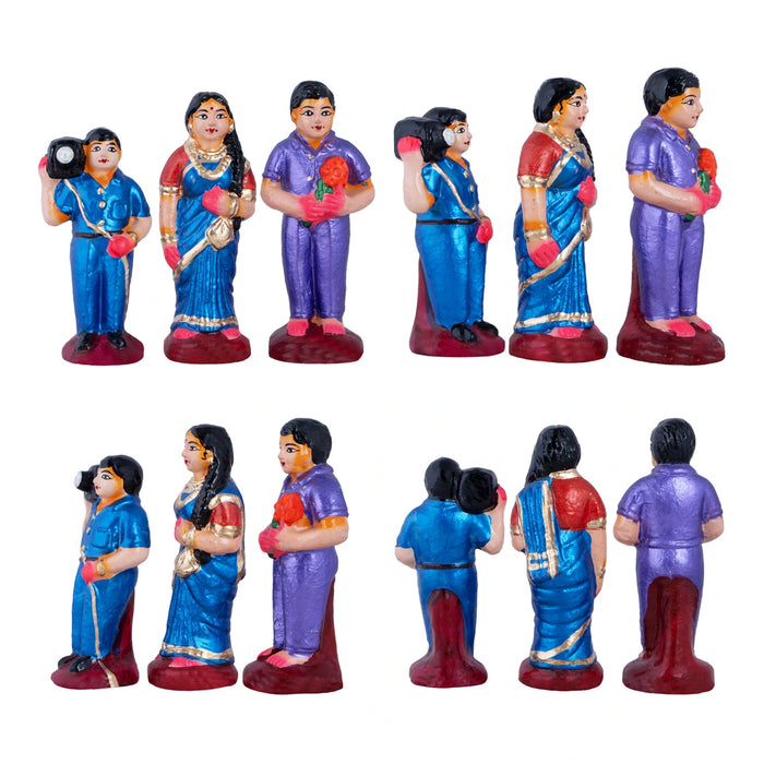 Reception Clay Golu Doll Set - 10 x 7 Inches | 10 Pcs/ Giri Golu Bommai/ Navaratri Golu Bomma/ Gombe/ Bommai
