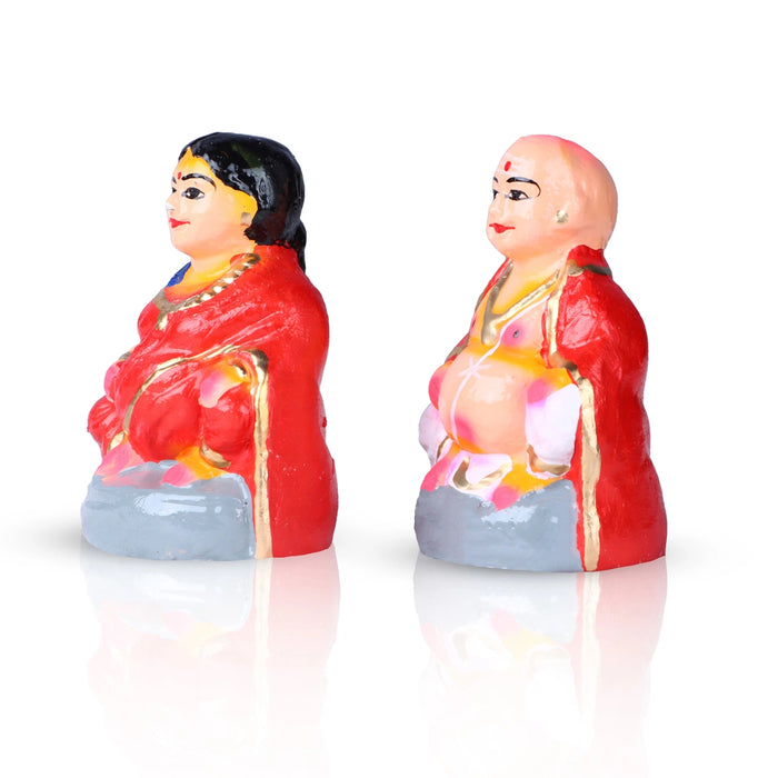 Thatha Paati Clay Golu Bommai Pair - 5 X 3 Inches | Giri Golu Doll/ Navaratri Golu Bomma/ Gombe/ Bommai - Clay Kolu Bommai