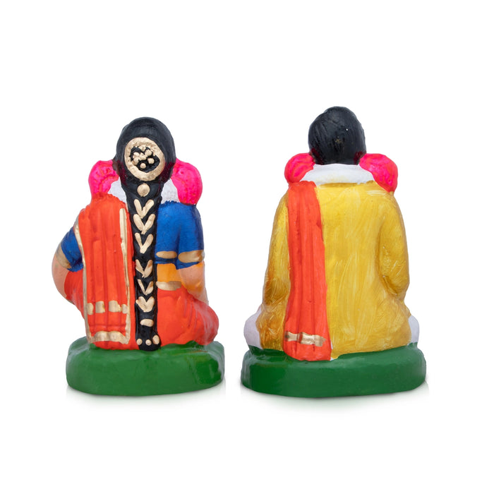 Pen Mappillai Clay Golu Bommai Pair - 7 x 4 Inches | Giri Golu Doll/ Navaratri Golu Bomma/Gombe/Bommai - Clay Kolu Bommai