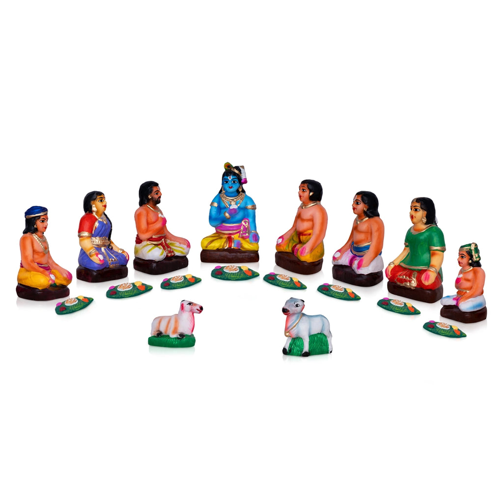 Krishna Bhojanam Clay Golu Bommai Set - 7 x 3 Inches | Giri Golu Doll/ Navaratri Golu Bomma/Gombe/Bommai