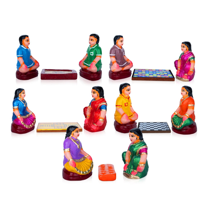 Game Clay Golu Bommai Set - 6 x 3 Inches | Giri Golu Doll/ Navaratri Golu Bomma/Gombe/Bommai