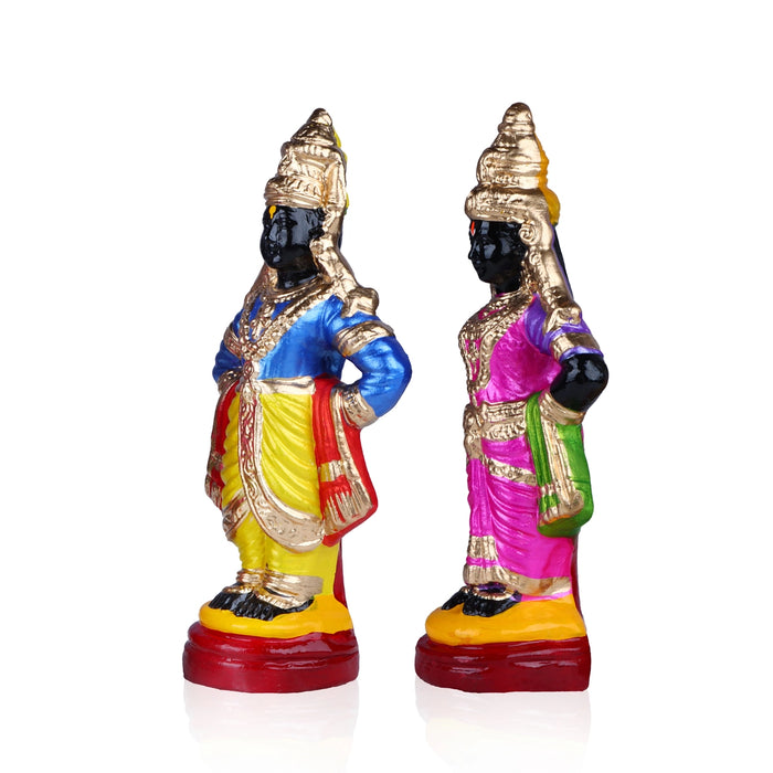 Panduranga Rukmini Clay Golu Bommai - 12 x 5 Inches | 2 Pcs/ Giri Golu Goll/ Navartri Kolu Bommai/ Bomma/ Gombe