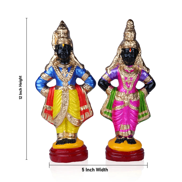 Panduranga Rukmini Clay Golu Bommai - 12 x 5 Inches | 2 Pcs/ Giri Golu Goll/ Navartri Kolu Bommai/ Bomma/ Gombe