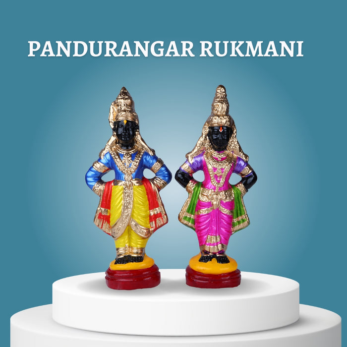 Panduranga Rukmini Clay Golu Bommai - 12 x 5 Inches | 2 Pcs/ Giri Golu Goll/ Navartri Kolu Bommai/ Bomma/ Gombe