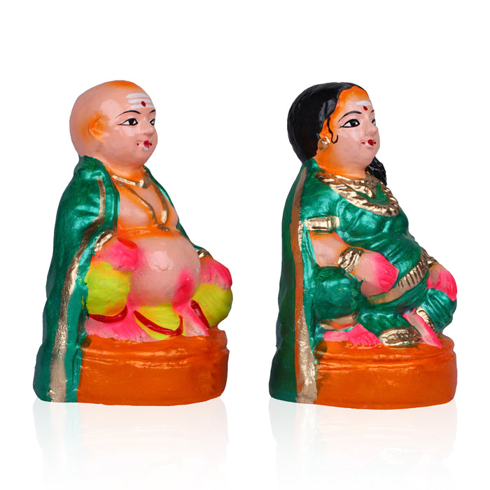 Thatha Paati Clay Golu Bommai Pair - 8 x 5.5 Inches | Golu Doll / Navaratri Golu Bomma / Gombe / Bommai - Clay Kolu Bommai