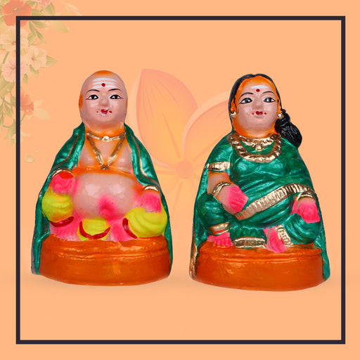 Thatha Paati Clay Golu Bommai Pair - 8 x 5.5 Inches | Golu Doll / Navaratri Golu Bomma / Gombe / Bommai - Clay Kolu Bommai