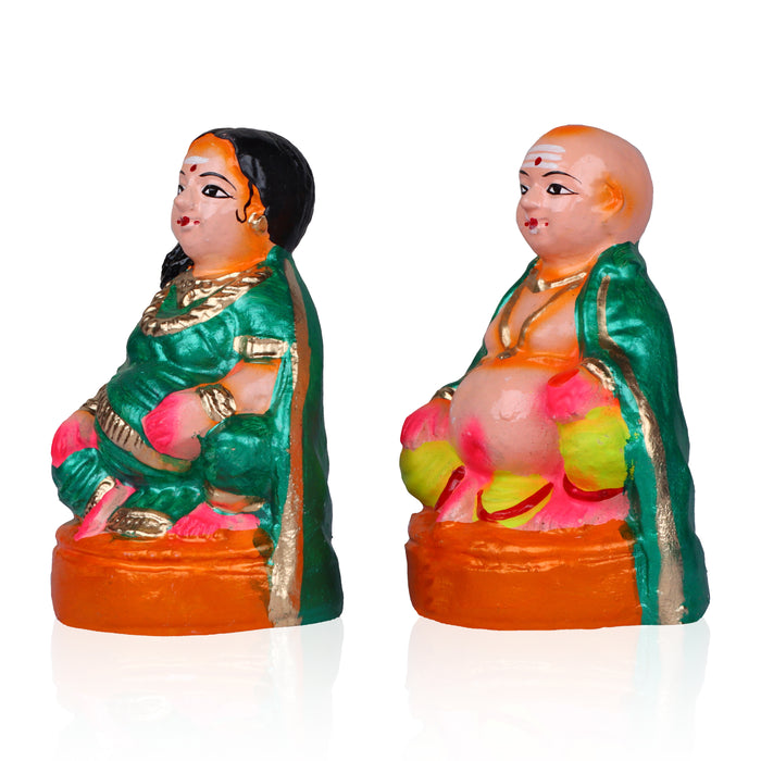 Thatha Paati Clay Golu Bommai Pair - 8 x 5.5 Inches | Golu Doll / Navaratri Golu Bomma / Gombe / Bommai - Clay Kolu Bommai