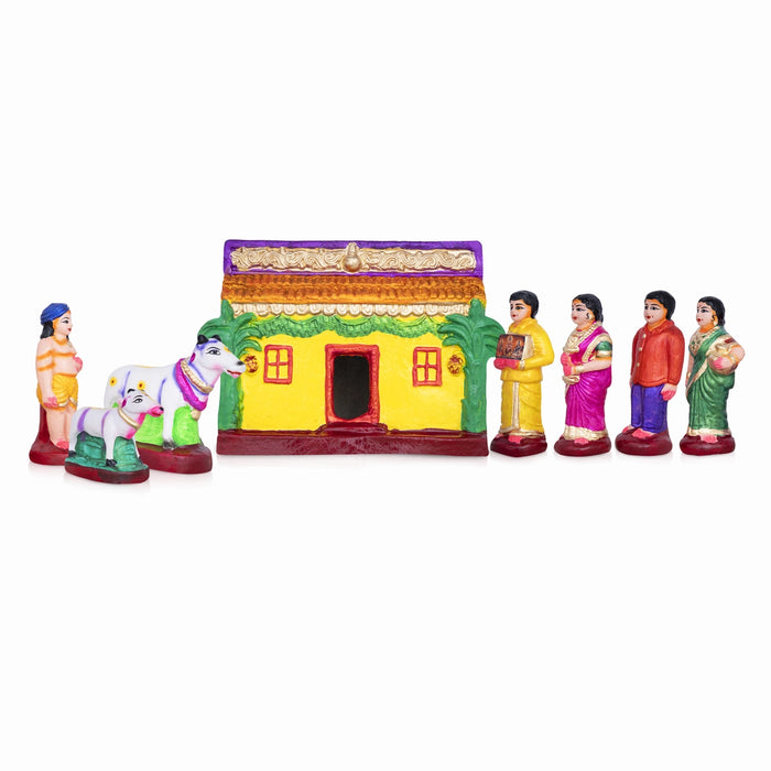 Veedu Grahapravehsam Clay Golu Bommai Set - 9 x 8 Inches | 10 Pcs/ Giri Golu Doll/ Navaratri Golu Bomma/Gombe