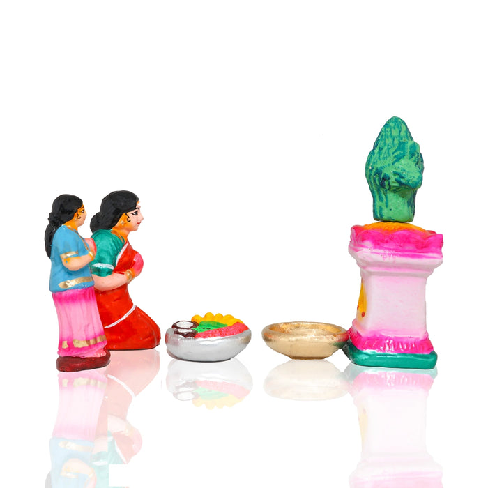Thulasi Madam Clay Golu Bommai Set - 8 x 3 Inches | 6 Pcs/ Giri Golu Goll/ Navartri Kolu Bommai/ Gombe/ Bommalu