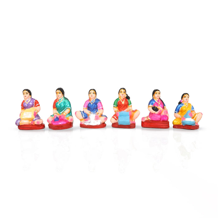 Village Girl Clay Golu Bommai Set - 5.5 x 4 Inches | Giri Golu Doll/ Navaratri Golu Bomma/Gombe/Bommai