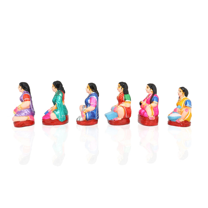 Village Girl Clay Golu Bommai Set - 5.5 x 4 Inches | Giri Golu Doll/ Navaratri Golu Bomma/Gombe/Bommai