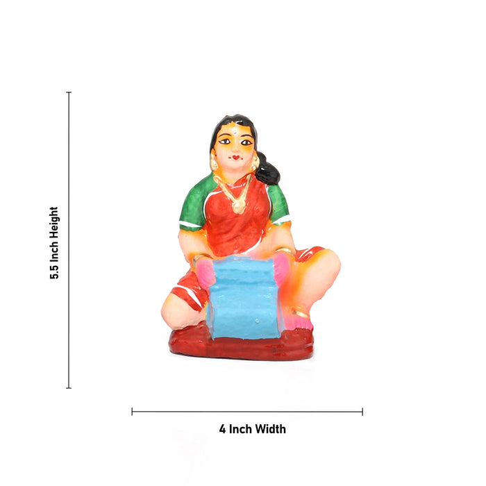 Village Girl Clay Golu Bommai Set - 5.5 x 4 Inches | Giri Golu Doll/ Navaratri Golu Bomma/Gombe/Bommai