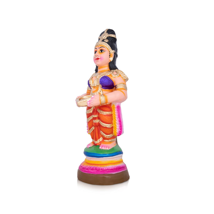 Paavai Vilakku Clay Golu Bommai Pair - 12 x 4 Inches | Giri Golu Doll/ Navaratri Golu Bomma/Gombe/Bommai - Clay Kolu Bommai