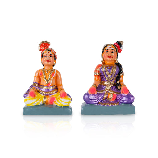 Mysore King Queen Clay Golu Bommai Pair - 8 x 5 Inches | Giri Golu Doll/ Navaratri Golu Bomma/ Gombe/ Bommai - Clay Kolu Bommai