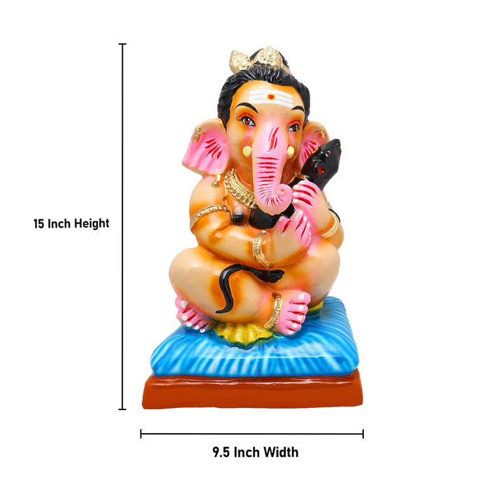 Ganesha With Rat Paper Mache Golu Bommai - 15 x 9.5 Inches | Giri Golu Doll/ Navaratri Golu Bomma/Gombe/Bommai
