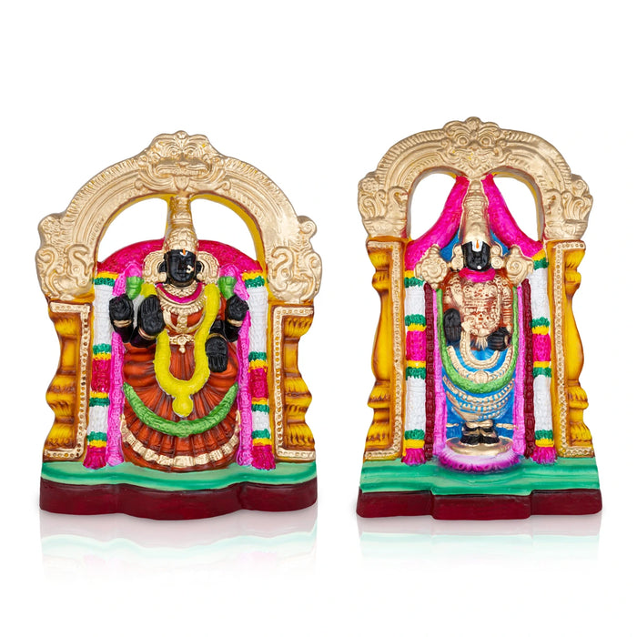Perumal Thayar Clay Golu Bommai Pair - 14 x 8 Inches | Giri Golu Doll/ Navaratri Golu Bomma/ Gombe/ Bommai