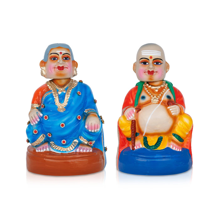 Thatha Patti Clay Golu Bommai Pair - 9 x 4.5 Inches | Giri Golu Doll/ Navaratri Golu Bommalu/ Gombe