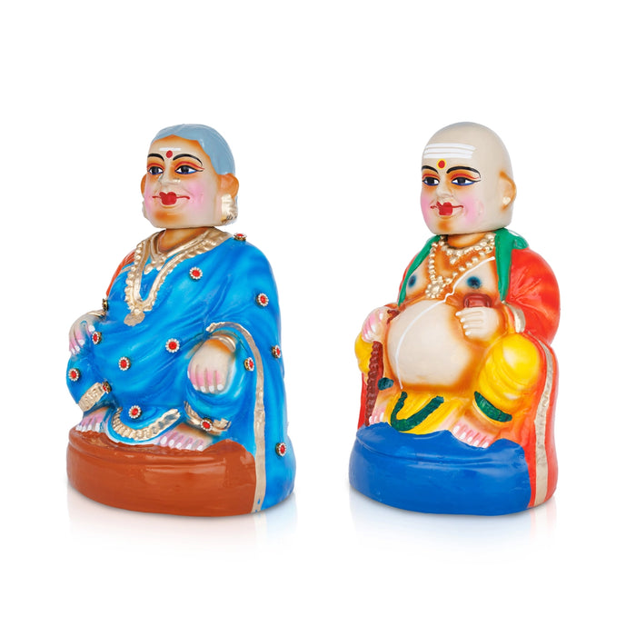 Thatha Patti Clay Golu Bommai Pair - 9 x 4.5 Inches | Giri Golu Doll/ Navaratri Golu Bommalu/ Gombe