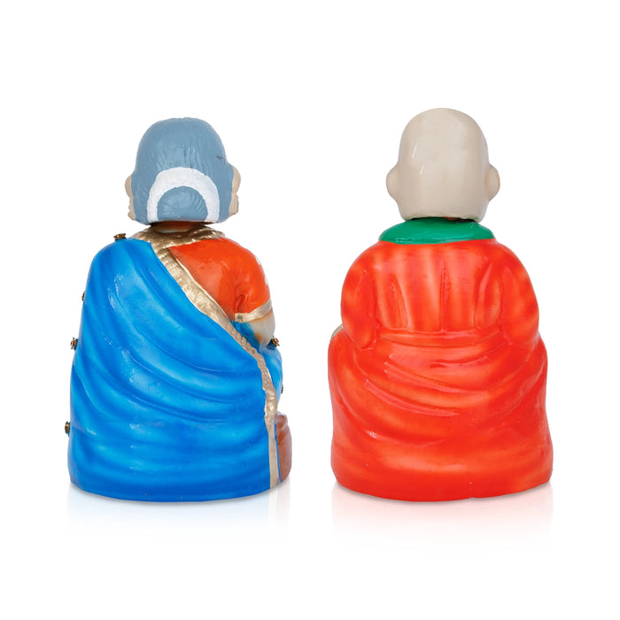 Thatha Patti Clay Golu Bommai Pair - 9 x 4.5 Inches | Giri Golu Doll/ Navaratri Golu Bommalu/ Gombe