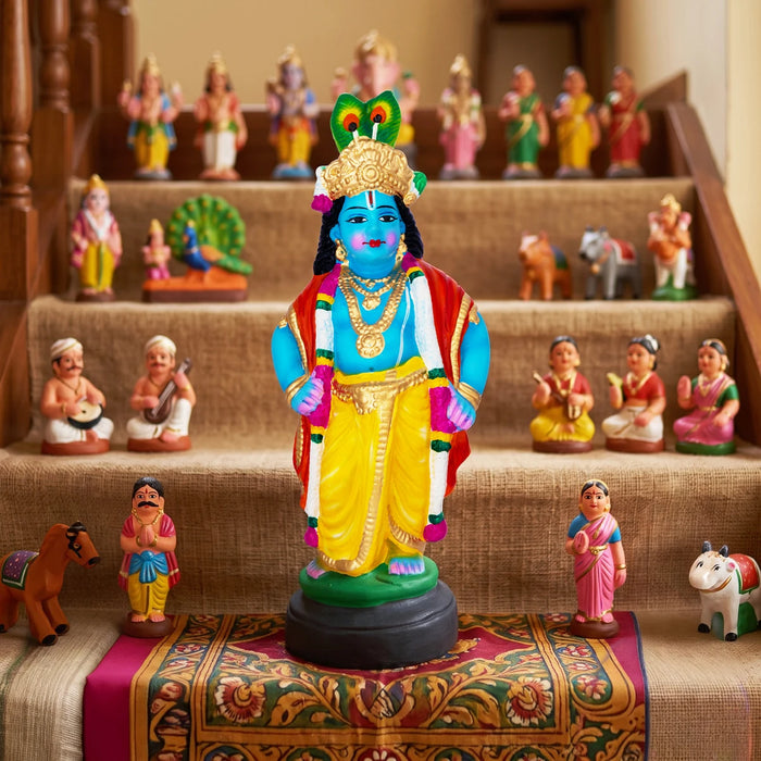 Vittobha Krishna Clay Golu Bommai - 16 x 6 Inches | Giri Golu Doll/ Navaratri Kolu Bommai/ Gombe/ Dasara Doll