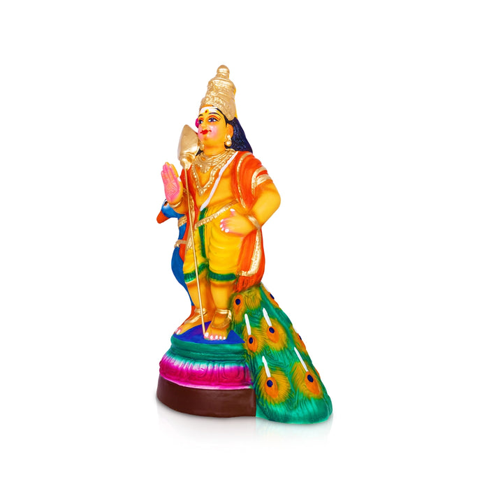 Peacock Murugan Paper Mache Golu Bommai - 17.2 x 9 Inches | Giri Golu Doll/ Navaratri Golu Bomma