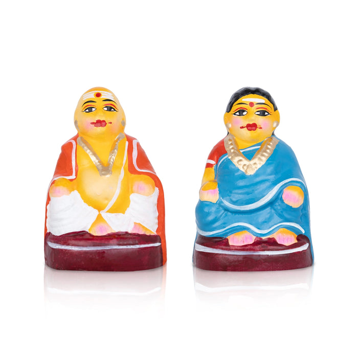 Thatha Patti Clay Golu Bommai Pair - 4 x 2.5 Inches | Giri Golu Doll / Navaratri Golu Bomma / Gombe / Bommai