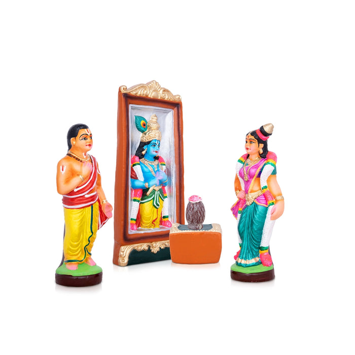 Malai Soodi Kodutha Andal Clay Golu Bommai Set - 11 x 4.5 Inches | Giri Golu Doll/ Navaratri Golu Bomma/Gombe/Bommai