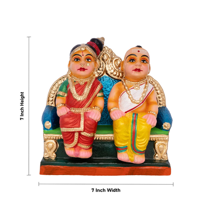 Uncle Aunty Iyer Clay Golu Bommai - 7 X 7 Inches | Giri Golu Doll/ Navaratri Golu Bomma/ Gombe/ Bommai - Clay Kolu Bommai