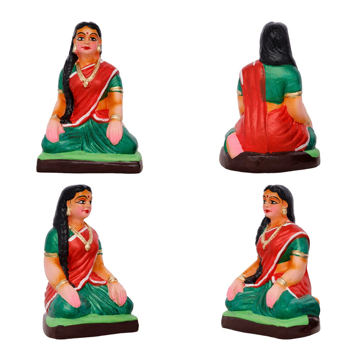 Womens Playing Thayam Game Clay Golu Bommai Set- 5 X 3.25 Inches | Giri Golu Doll/Navaratri Golu Bommai/ Gombe - Clay Kolu Bommai