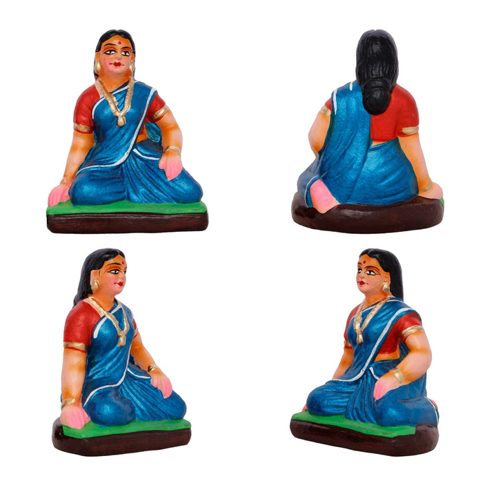 Womens Playing Thayam Game Clay Golu Bommai Set- 5 X 3.25 Inches | Giri Golu Doll/Navaratri Golu Bommai/ Gombe - Clay Kolu Bommai