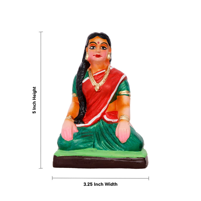 Womens Playing Thayam Game Clay Golu Bommai Set- 5 X 3.25 Inches | Giri Golu Doll/Navaratri Golu Bommai/ Gombe - Clay Kolu Bommai