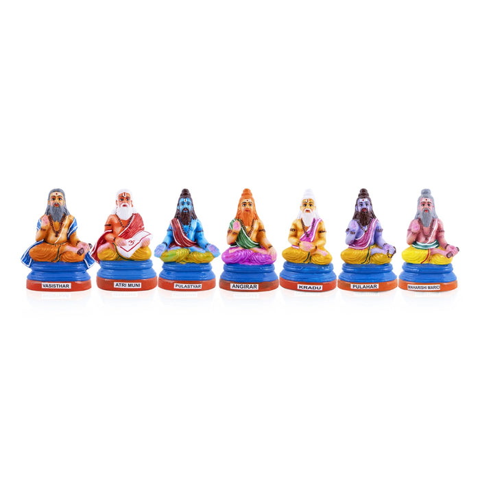 Saptarishi Clay Golu Bommai Set - 6 x 4.5 Inches | 7 Pcs/ Giri Golu Doll/ Navaratri Golu Bomma/ Gombe/ Bommai