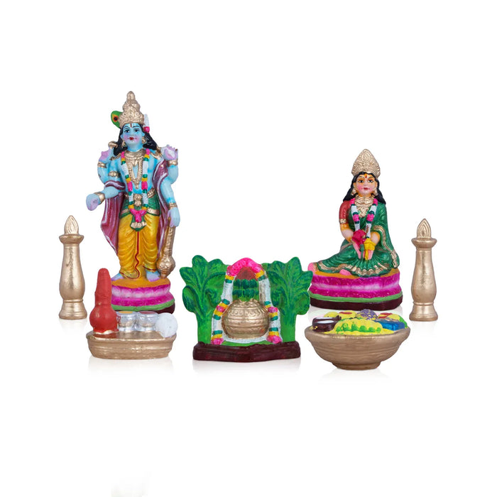 Varalakshmi Clay Golu Bommai Set - 10 x 4.5 Inches | God Idols/ Golu Doll/ Navaratri Golu Bomma/ Gombe/ Bommalu - Clay Kolu Bommai