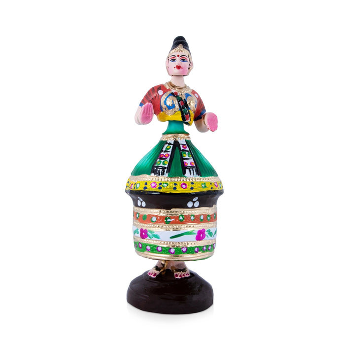 Manipuri Dancing Doll Paper Mache Golu Bommai - 13 x 4.5 Inches | Giri Golu Doll/ Navaratri Golu Bomma/Gombe/Bommai