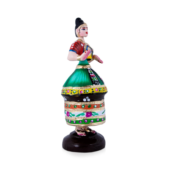 Manipuri Dancing Doll Paper Mache Golu Bommai - 13 x 4.5 Inches | Giri Golu Doll/ Navaratri Golu Bomma/Gombe/Bommai