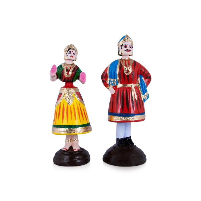 Raja Rani Paper Mache Golu Bommai Pair - 11 x 4 Inches | Giri Golu Doll/ Navaratri Golu Bomma/Gombe/Bommai