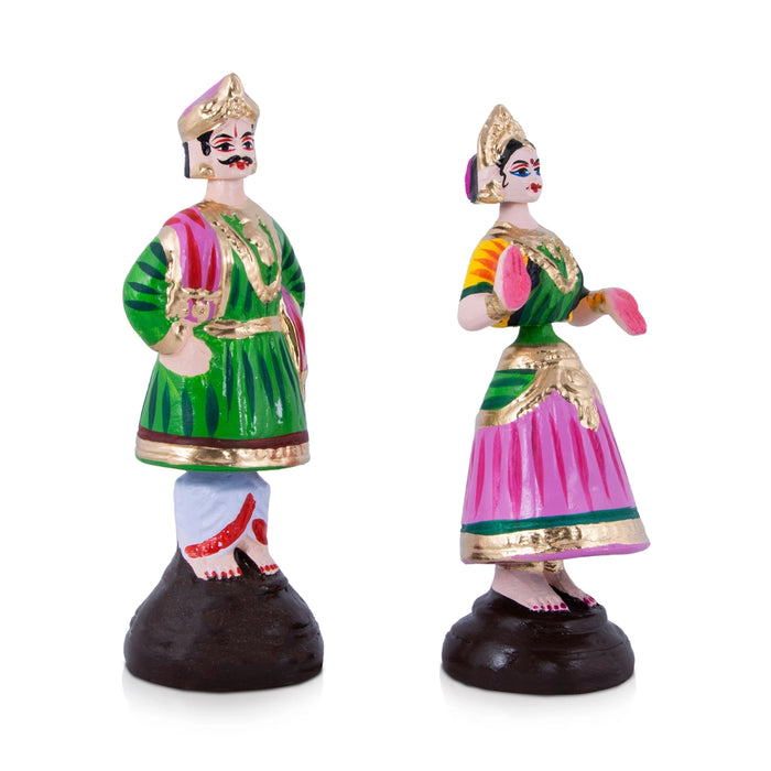 Raja Rani Paper Mache Golu Bommai Pair - 9 x 3.5 Inches | Giri Golu Doll/ Navaratri Golu Bomma/Gombe/Bommai - Paper Mache Kolu Bommai