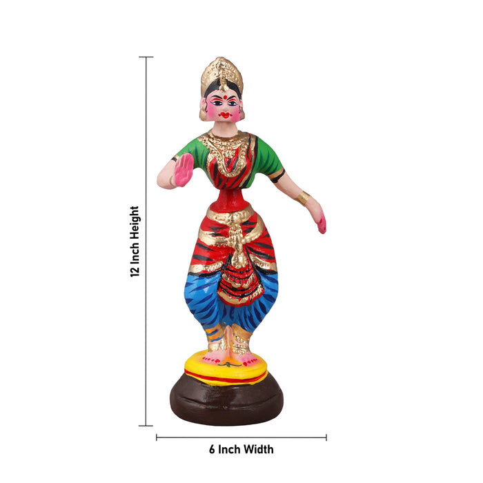 Bharatanatyam Dance Doll Paper Mache Golu Bommai - 12 x 6 Inches | Giri Golu Doll/ Navaratri Golu Bomma/Gombe - Paper Mache Kolu Bommai